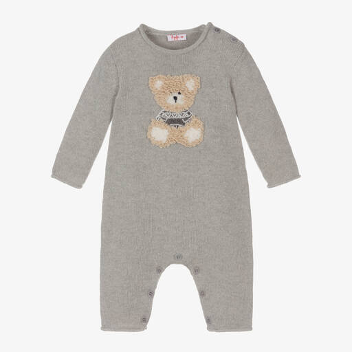 Il Gufo-Baby Boys Grey Wool Knit Teddy Romper | Childrensalon Outlet