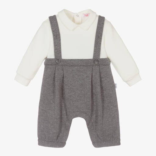 Il Gufo-Baumwoll-Overall Elfenbein/Grau | Childrensalon Outlet