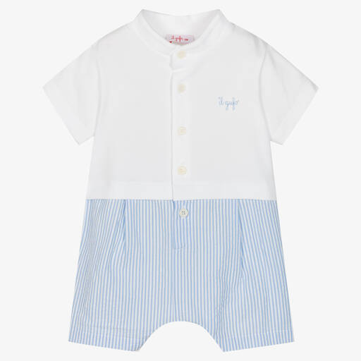 Il Gufo-Baby Boys White & Blue Cotton Shortie | Childrensalon Outlet