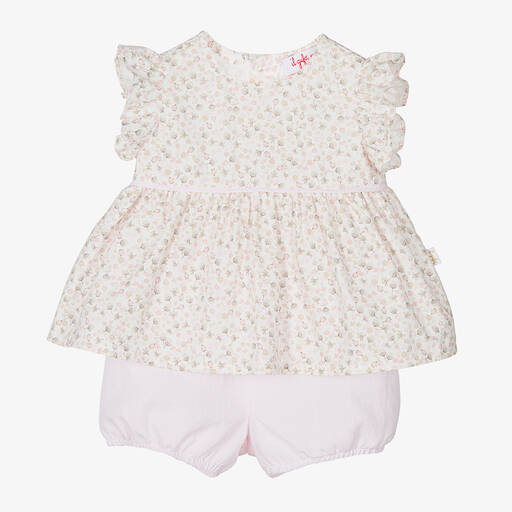 Il Gufo-Baby Girls Pink Floral Shorts Set | Childrensalon Outlet