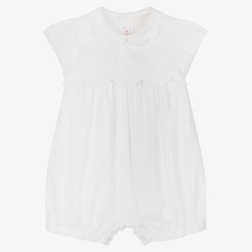 Il Gufo-Baby Girls White Cotton Scalloped Shortie | Childrensalon Outlet