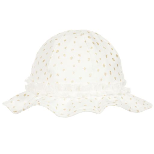 Il Gufo-قبعة قطن لون أبيض وذهبي للرضيعات | Childrensalon Outlet