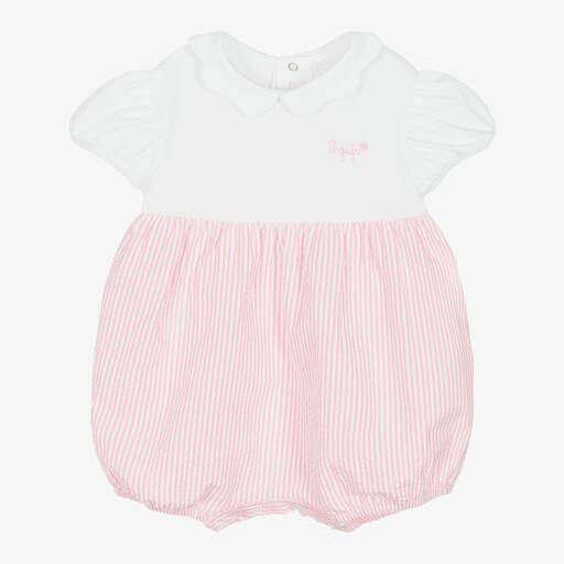 Il Gufo-Barboteuse blanche et rose en coton | Childrensalon Outlet