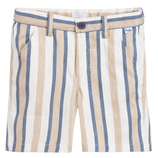 Il Gufo-Beige & Blue Linen Shorts | Childrensalon Outlet