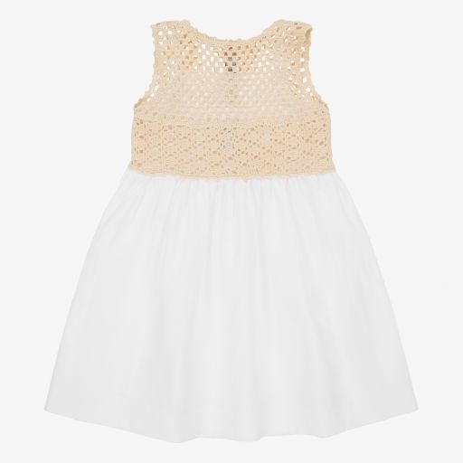 Il Gufo-Beiges Häkelkleid aus Baumwolle | Childrensalon Outlet