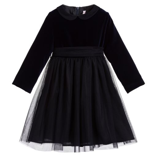 Il Gufo-Blue & Black Velvet Dress | Childrensalon Outlet