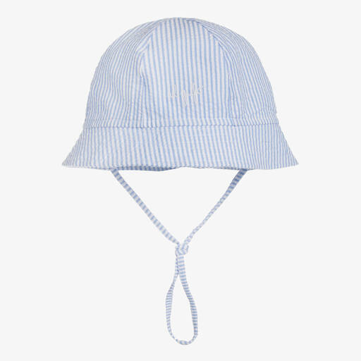 Il Gufo-قبعة للشمس قطن سيرسوكر مقلمة لون أزرق وأبيض للأطفال | Childrensalon Outlet