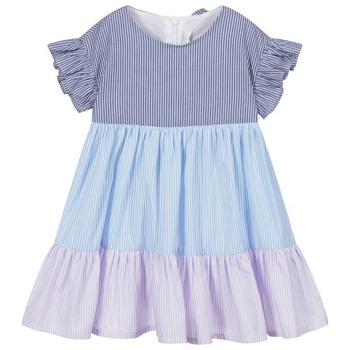 Il Gufo-Blue Striped Cotton Dress | Childrensalon Outlet