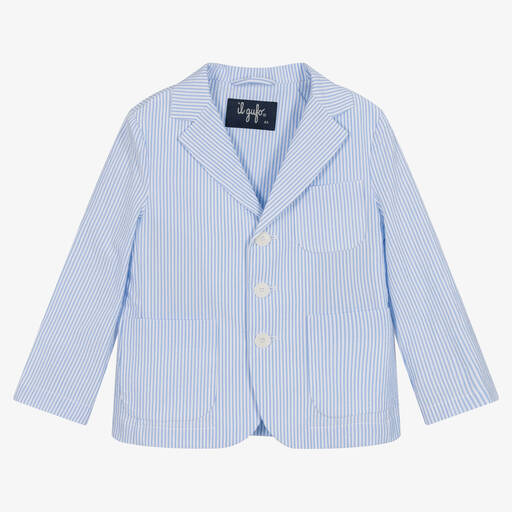 Il Gufo-Blue Striped Cotton Seersucker Blazer | Childrensalon Outlet