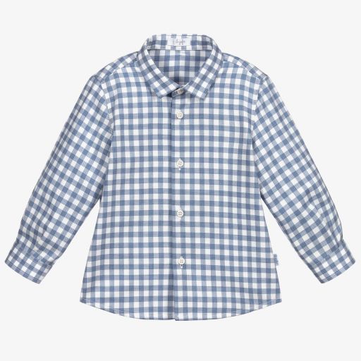 Il Gufo-قميص أطفال ولادي قطن كاروهات لون أزرق وأبيض | Childrensalon Outlet