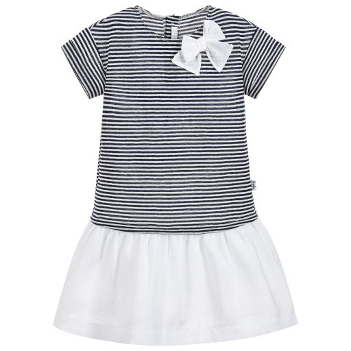 Il Gufo-Blue & White Linen Dress | Childrensalon Outlet