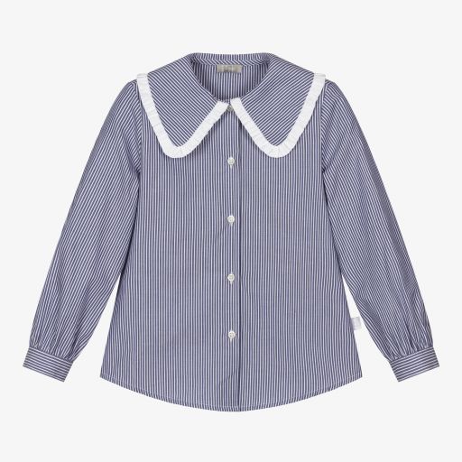 Il Gufo-Blue & White Stripe Blouse | Childrensalon Outlet