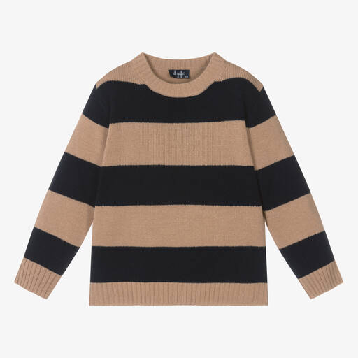 Il Gufo-Boys Beige & Blue Stripe Wool Sweater | Childrensalon Outlet