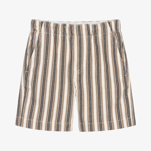 Il Gufo-Boys Beige & Blue Striped Shorts | Childrensalon Outlet