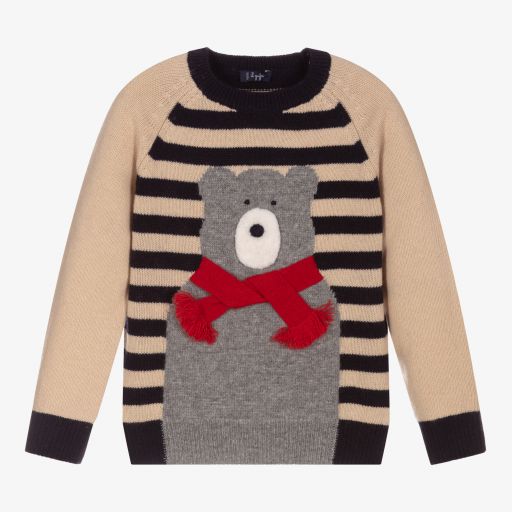Il Gufo-Бежево-синий шерстяной свитер для мальчиков | Childrensalon Outlet