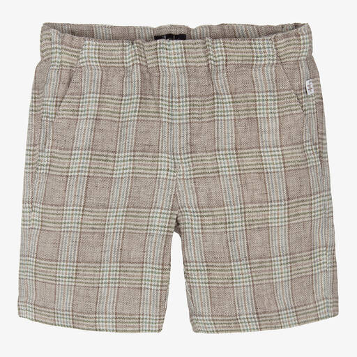 Il Gufo-Boys Beige Checked Linen Shorts | Childrensalon Outlet