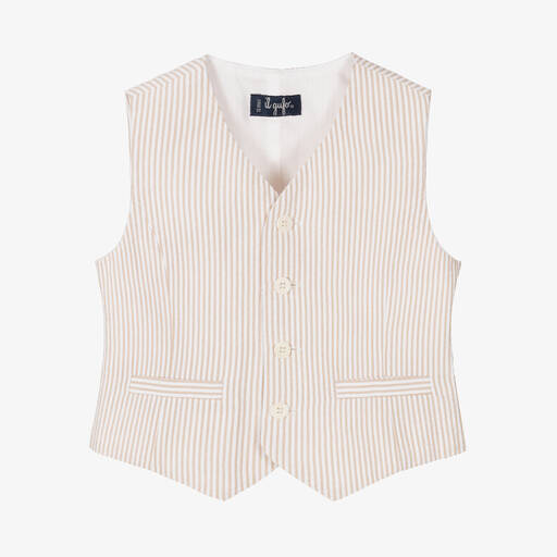 Il Gufo-Boys Beige Cotton Pinstripe Waistcoat | Childrensalon Outlet