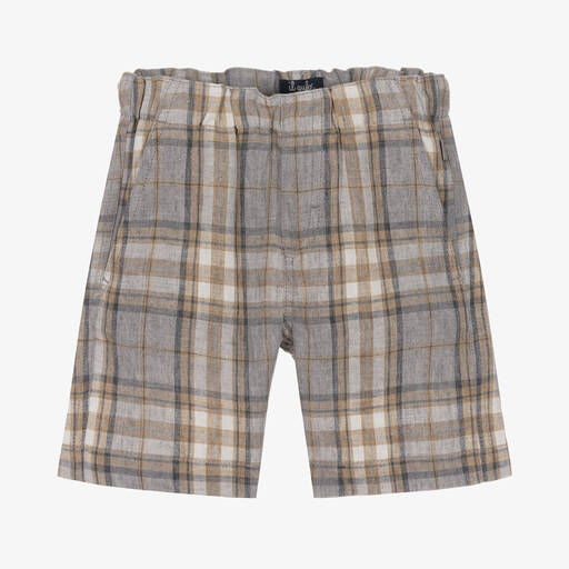 Il Gufo-Boys Beige & Grey Check Linen Shorts | Childrensalon Outlet