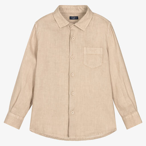 Il Gufo-Boys Beige Linen Long Sleeved Shirt | Childrensalon Outlet
