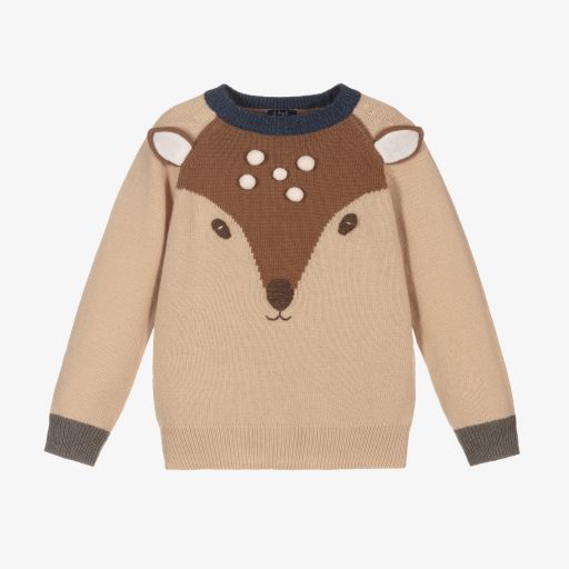 Il Gufo-Boys Beige Wool Deer Sweater | Childrensalon Outlet