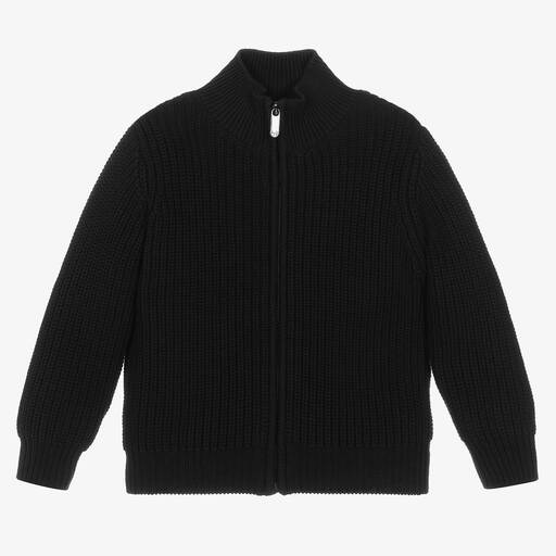 Il Gufo-Boys Black Cotton Knit Zip-Up Cardigan | Childrensalon Outlet