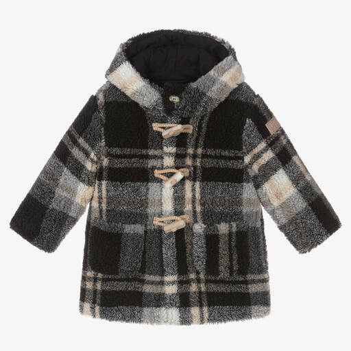 Il Gufo-Boys Black & Grey Checked Teddy Coat | Childrensalon Outlet