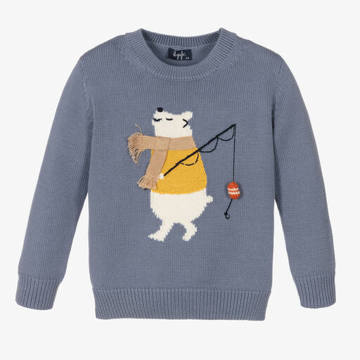 Il Gufo-Blauer Bären-Baumwollpullover (J) | Childrensalon Outlet