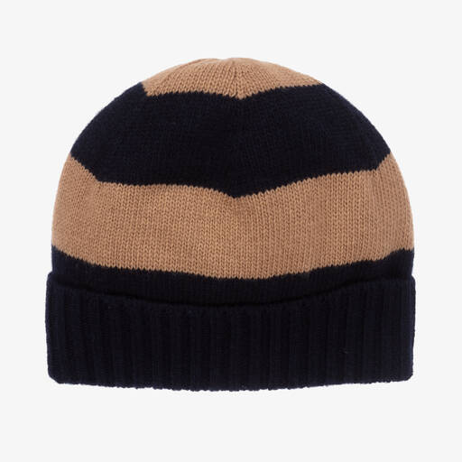 Il Gufo-Boys Blue & Beige Stripe Wool Beanie | Childrensalon Outlet