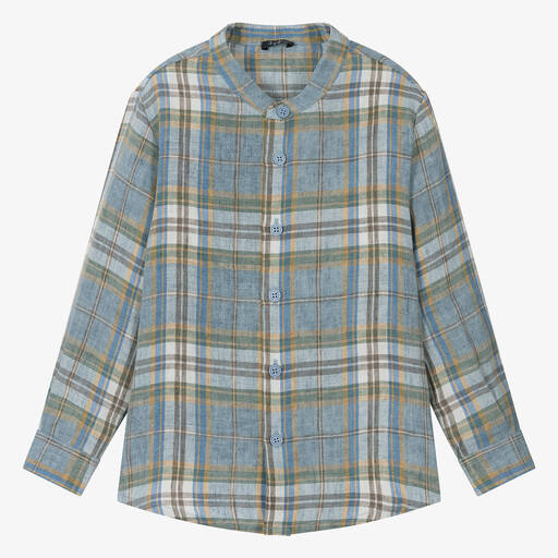 Il Gufo-Boys Blue Check Linen Shirt | Childrensalon Outlet