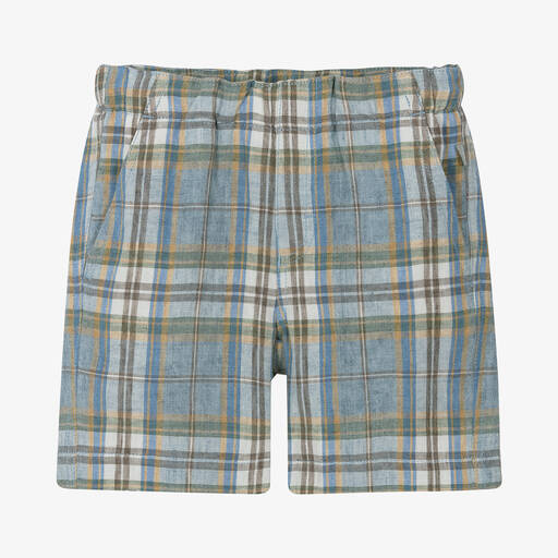 Il Gufo-Boys Blue Check Linen Shorts | Childrensalon Outlet