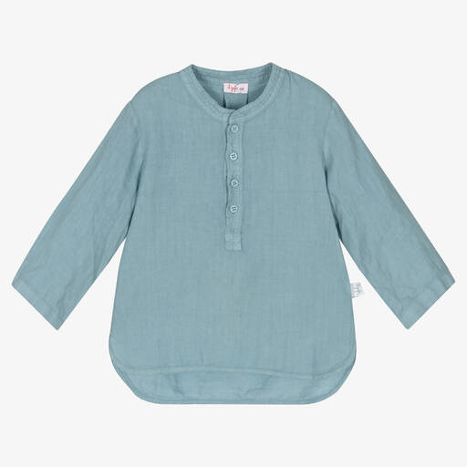 Il Gufo-Голубая льняная рубашка без воротника | Childrensalon Outlet