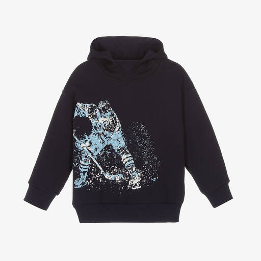 Il Gufo-Boys Blue Cotton Ice Hockey Hoodie | Childrensalon Outlet