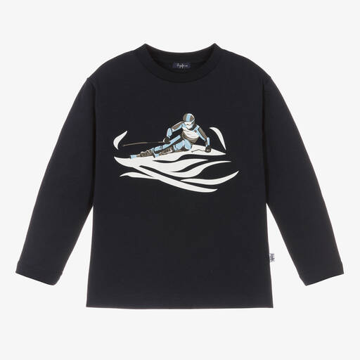 Il Gufo-Boys Blue Cotton Ski Print Top | Childrensalon Outlet