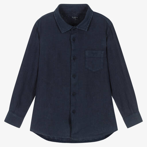 Il Gufo-Boys Blue Linen Long Sleeved Shirt | Childrensalon Outlet