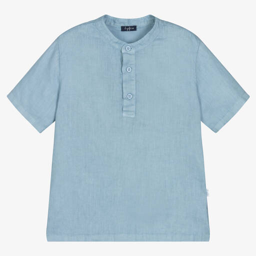 Il Gufo-Chemise lin bleu à manches courtes | Childrensalon Outlet