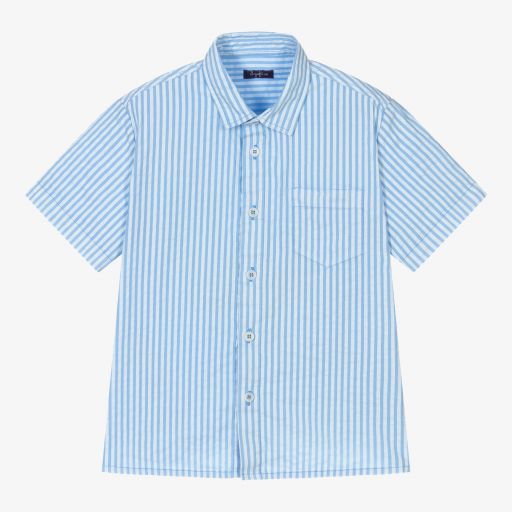 Il Gufo-قميص قطن مقلم لون أزرق وأبيض للأولاد | Childrensalon Outlet