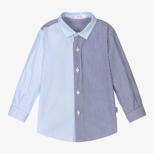 Il Gufo-قميص أطفال ولادي قطن مقلم لون أزرق | Childrensalon Outlet