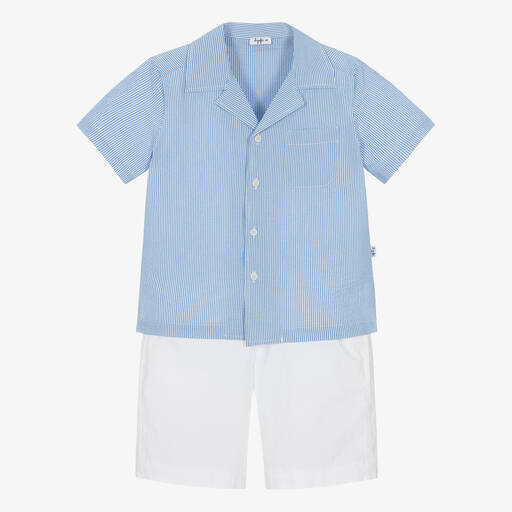 Il Gufo-Boys Blue Striped Cotton Shorts Set | Childrensalon Outlet