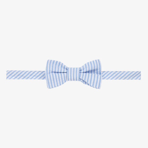 Il Gufo-ربطة عنق قطن سيرسوكر مقلم لون أزرق وأبيض | Childrensalon Outlet