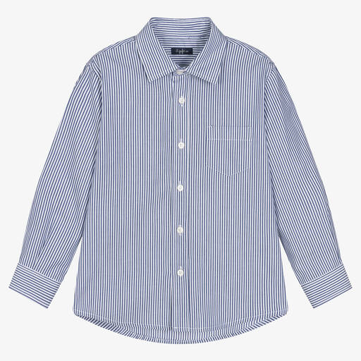 Il Gufo-Boys Blue & White Striped Cotton Shirt | Childrensalon Outlet