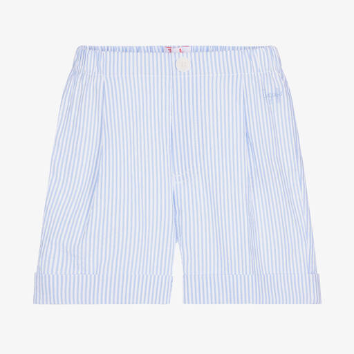 Il Gufo-Short bleu et blanc rayé en coton | Childrensalon Outlet