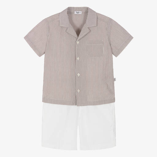 Il Gufo-Рубашка в коричневую полоску и шорты из хлопка для мальчиков | Childrensalon Outlet