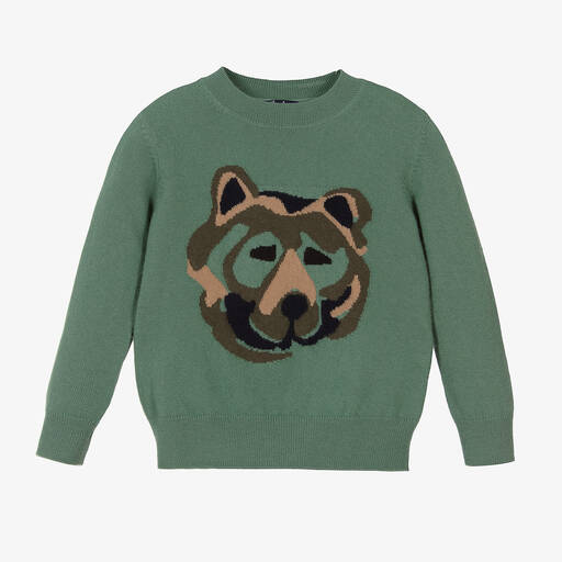 Il Gufo-Boys Green Wool Knit Wolf Sweater | Childrensalon Outlet