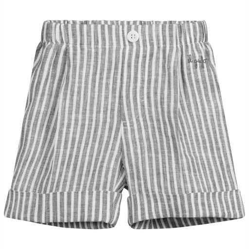 Il Gufo-Boys Grey Striped Linen Shorts | Childrensalon Outlet
