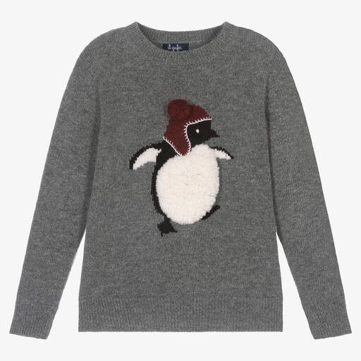 Il Gufo-Grauer Pinguin-Wollpullover (J) | Childrensalon Outlet