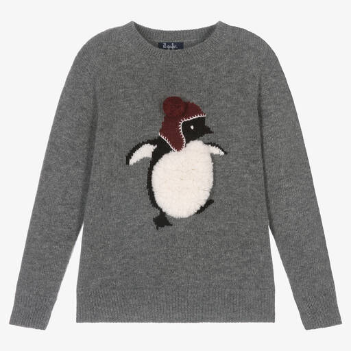 Il Gufo-Серый шерстяной свитер с пингвином | Childrensalon Outlet
