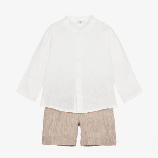 Il Gufo-Boys Ivory & Beige Linen Shorts Set | Childrensalon Outlet