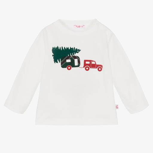 Il Gufo-Boys Ivory Festive Cotton Top | Childrensalon Outlet