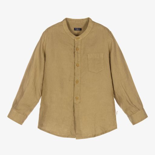 Il Gufo-Boys Khaki Green Linen Shirt | Childrensalon Outlet