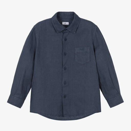 Il Gufo-Boys Navy Blue Linen Shirt | Childrensalon Outlet